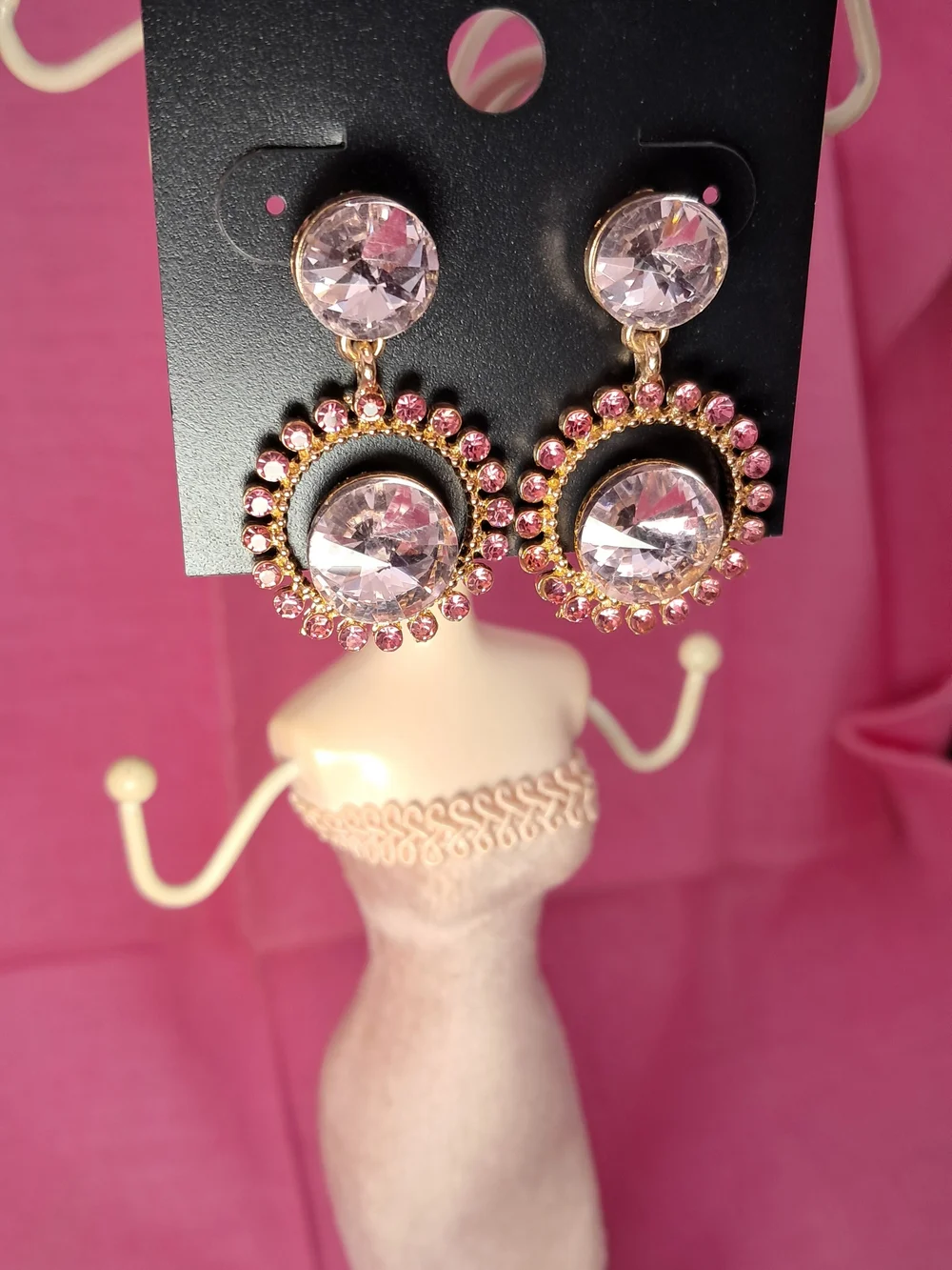 NWT Saks Fifth Avenue Pink Rhinestone Drop Earrings (Goldtone)